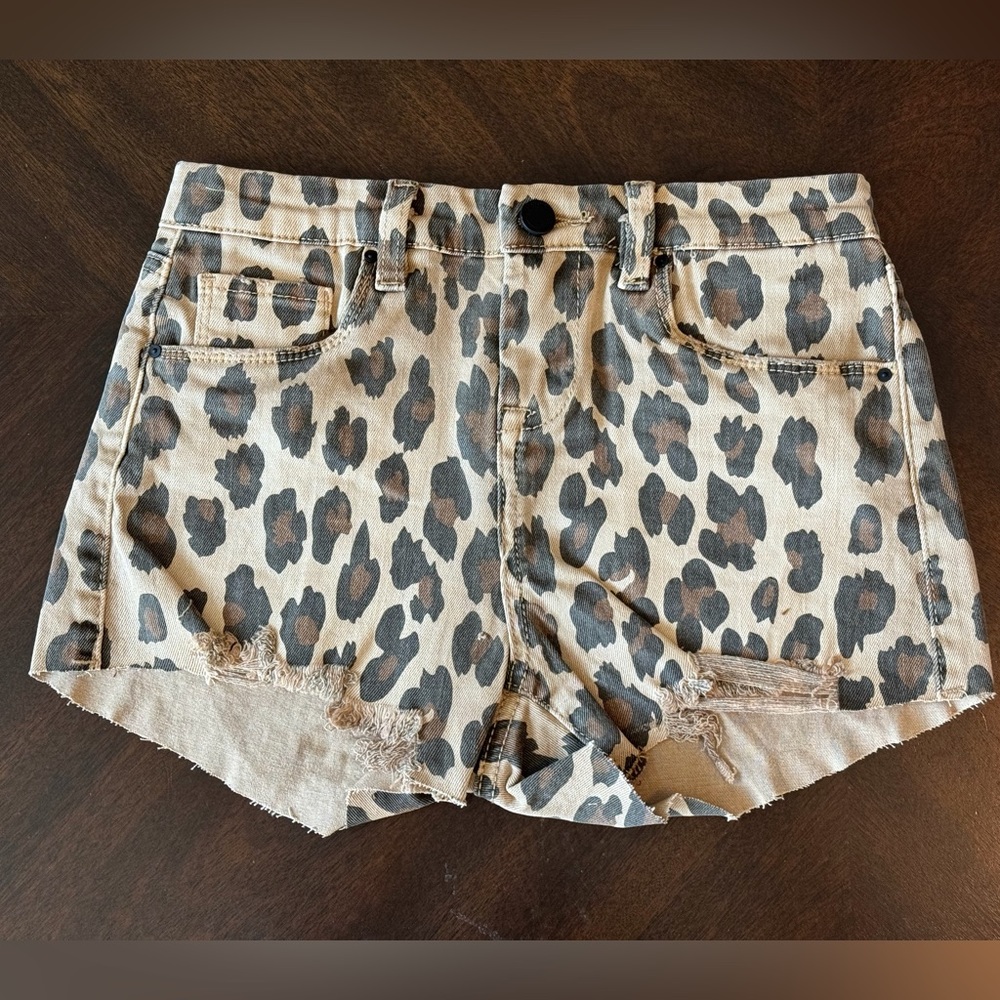 Blank NYC Girls denim cheetah shorts